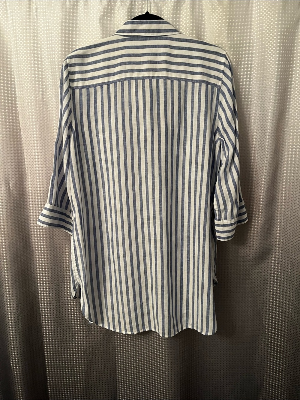 Chico's Navy and White Striped No Iron Linen Shirt - Picture 3 of 3